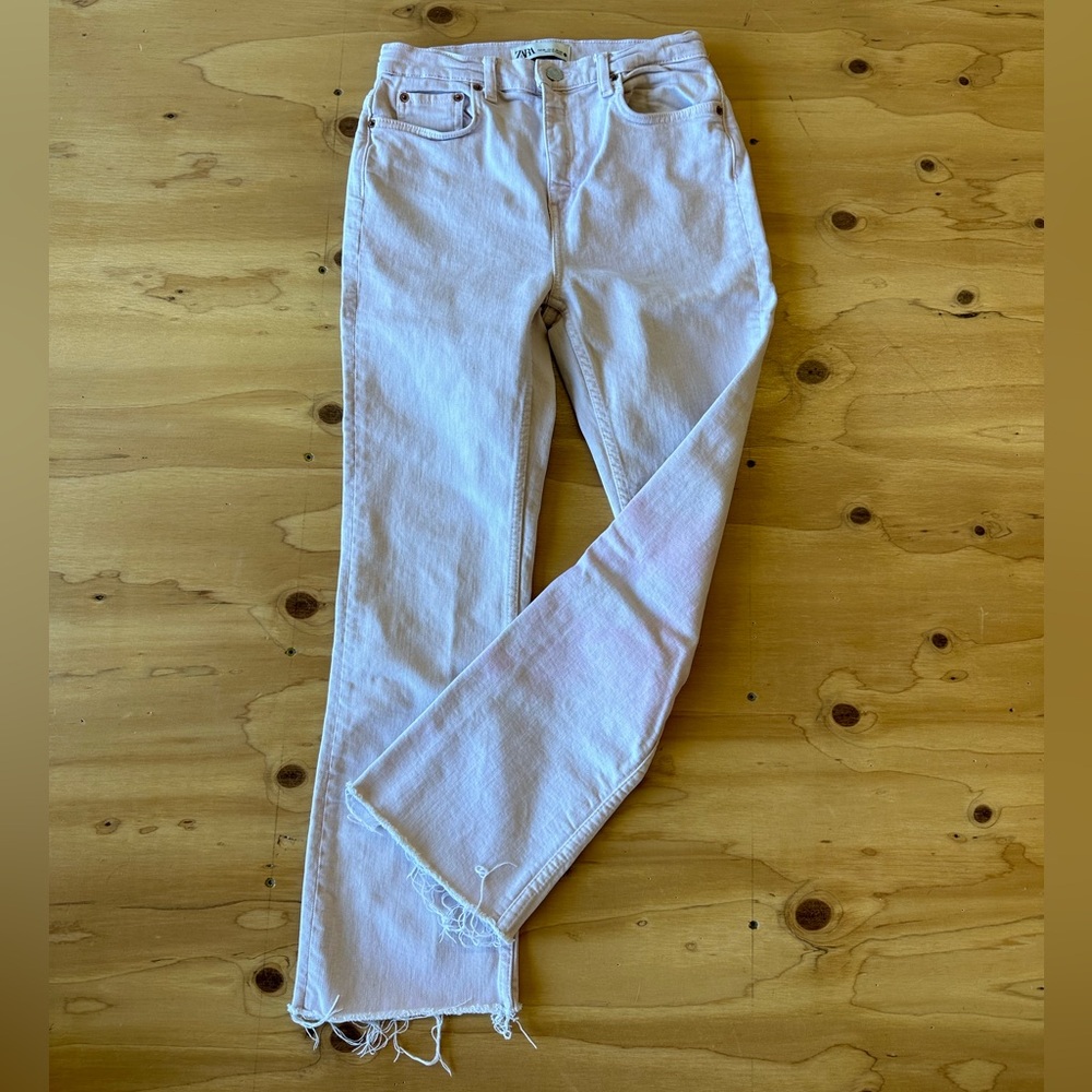 Zara Tie Dye Pink High Rise Raw Hem Straight Leg Jeans Size 4